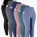 LZYVOO Leggings with Pockets for Women, 6 Packs Soft High Waisted Tummy Control Workout Yoga Pants XL