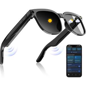 AI Smart Glasses with 2K Anti-Shake Camera,Bluetooth 5.4 & ENC Noise Reduction,Replaceable Lenses/Real-Time Translation/Voice Control,Music Playback for Travel/Outdoor/Business