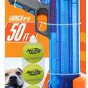 Nerf Dog Tennis Ball Blaster Dog Toy Gift Set, Tennis Ball Dog Fetch Toy Launches up to 50 ft, Dog Ball Thrower for All Breeds Includes Translucent Blue Tennis Ball Launcher and 3 Dog Tennis Balls