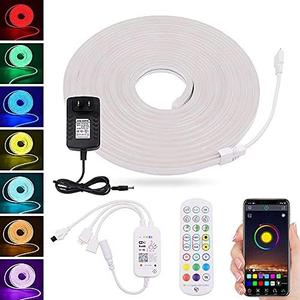 XUNATA WiFi RGB LED Neon Strip Light, 12V Color Changing WX300P Neon Light Bar, SMD 3535 48 LEDs IP67 Waterproof 1.64ft/50cm Outdoor Flexible LED Rope Sign Tupe Light with Remote Control/Power Adapter