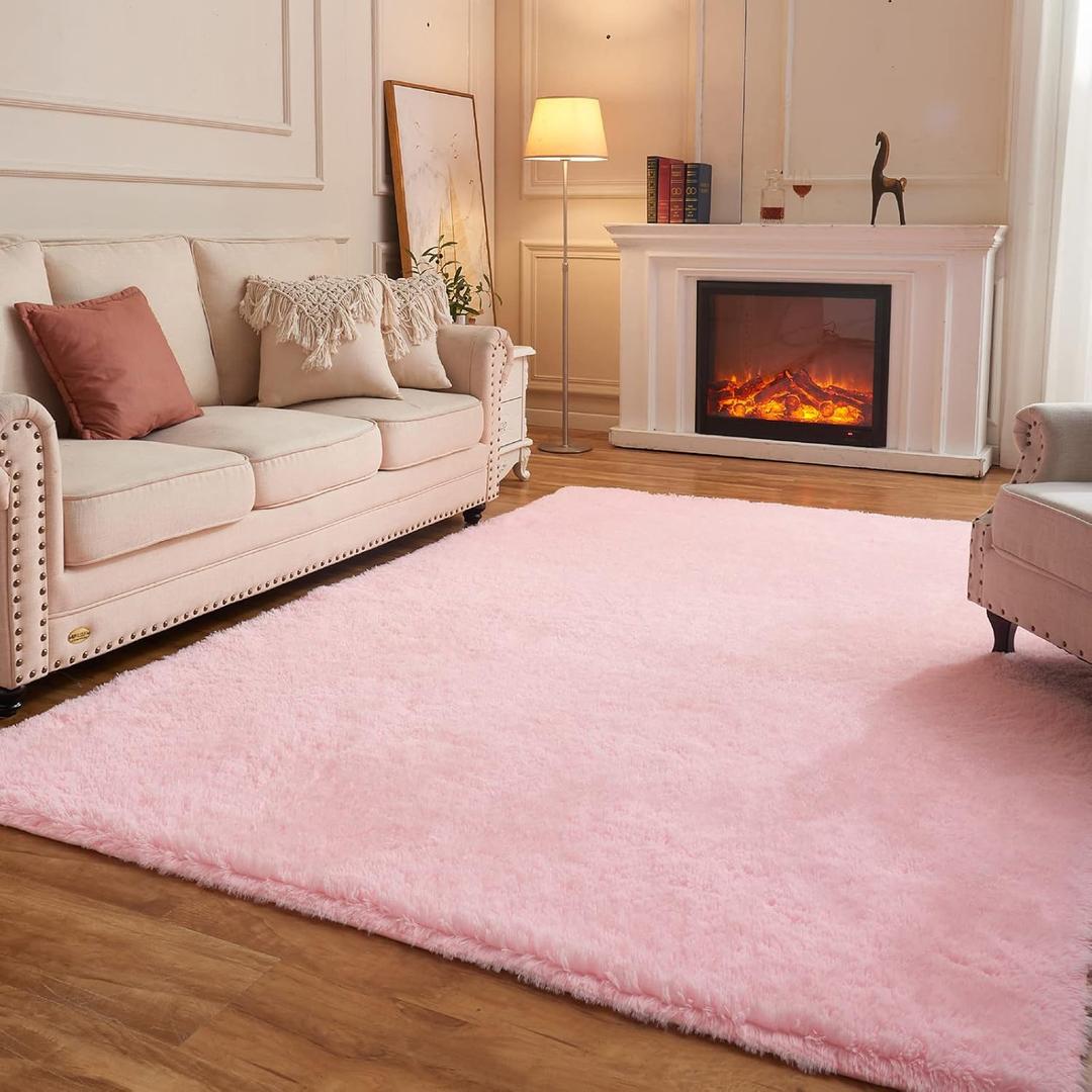 Arbosofe Area Rugs Shaggy Rugs Fluffy Carpets, 8x10 Feet Pink, Modern Plush Carpets for Living Room Bedroom for Kids Girls and Boys, Playroom, and Nursery Room Home Decor (8' x 10' (Rectangular), Pink)