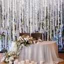 Hoteam 20 Pcs 131 Ft Artificial Wisteria Hanging Flowers Garland with String Light 6.56 Ft/Pcs White Flower Garlands Wedding Arch Garland Fake Wall Backdrop Artificial Flowers for Garden Outdoor