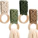 Tioncy 4 Pcs Kitchen Dish Towel Holder Gifts for Valentine Boho Handmade Crochet Hanging Towels Loop Ring Knit Towel Hanger for Cabinet House Oven Stove Door, 4 Colors(Sage Green)