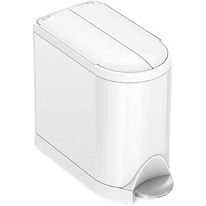 simplehuman 10 Liter / 2.6 Gallon Butterfly Lid Bathroom Step Trash Can, White Steel
