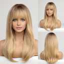 HAIRCUBE Long Layered Synthetic Hair Wigs for Women with Bang (Blonde with Dark Roots)