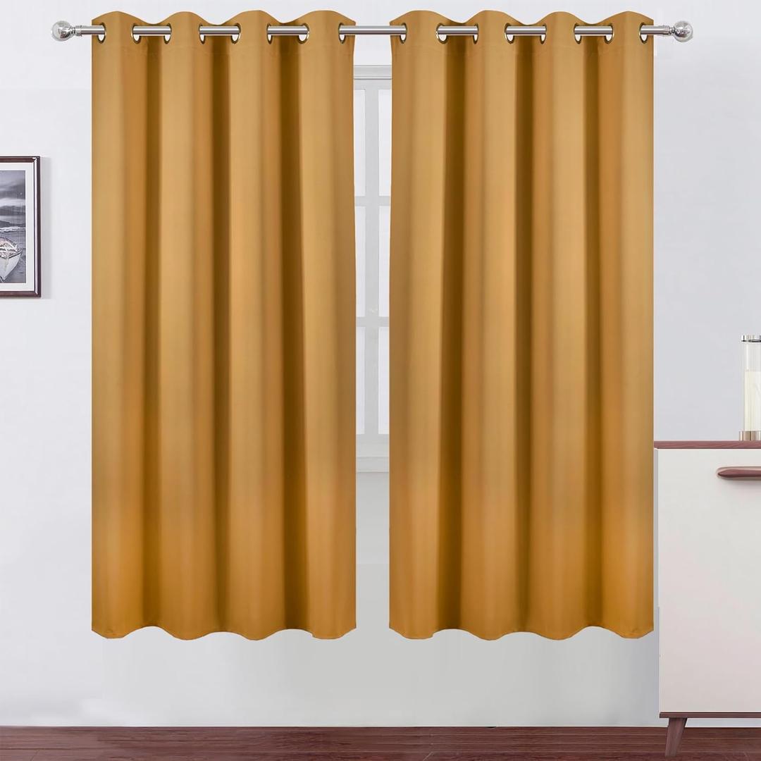 LEMOMO Mustard Yellow Thermal Blackout Curtains/52 x 72 Inch/Set of 2 Panels Room Darkening Curtains for Bedroom
