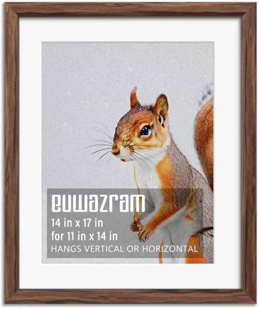 Rustic Walnut 14x17 Frame - Single Frame, 14 x 17 Poster Frame with Mat for 11x14, Picture Frames for Artwork, Puzzles, Photos and Movie Posters