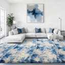 Ophanie Blue White and Grey Area Rugs for Living Room 9x12, Fluffy Shag Large Fuzzy Plush Soft Carpets, Floor Shaggy Rugs for Bedroom, Carpet for Kids Boys Girls Dorm Nursery Home Decor Aesthetic