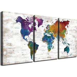 World Map Wall Art Motivational Nautical Art Living Room Office Wall Decor, Overall 48x24 inch