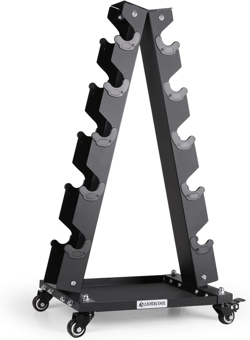 LIONSCOOL Premium Solid Steel Dumbbell Rack Stand Only, A-Frame Portable Weight Storage Organizer with Tray and Wheels (Medium, 300 LBS)