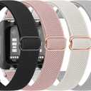 4 Pack Elastic Bands for Fitbit Inspire 3 Bands for Women Men, Soft Adjustable Stretchy Nylon Loop Wristband Sport Replacement Straps for Fitbit Inspire 3 Fitness Tracker (Black+Pink+Starlight+Gray)