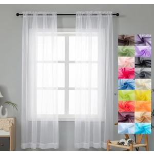 White Sheer Curtains 41" Wide x 62" Long 2 Panels Livingroom Window Treatment Rod Pocket Sheer Voile for Bedroom, Kitchen, Childrens Room Fully Stitched and Hemmed