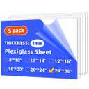 (5 Pack) 24" x 36" Plexiglass Sheets 1mm Thick, Clear Acrylic Sheets Panel Cut to Size Plexiglass Acrylic Board, Cut with Engraver, Power Saw or Hand Tools, No Laser Cut.