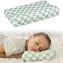 Tiny Twinkle Toddler Pillow with Fitted Pillowcase | Ergonomic Shape with Resilient, Cloud-Like Memory Foam for Comfortable Sleeping | Kids Travel Pillows (Sage Checkers)