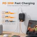 TESSAN USB C Charger Block 20W PD, Fast Charging Adapter with Foldable Plug, 1875W Power Outlet Extender(4 AC and 4 USB) for Cruise, Home, Office, Dorm Room Essentials, Black