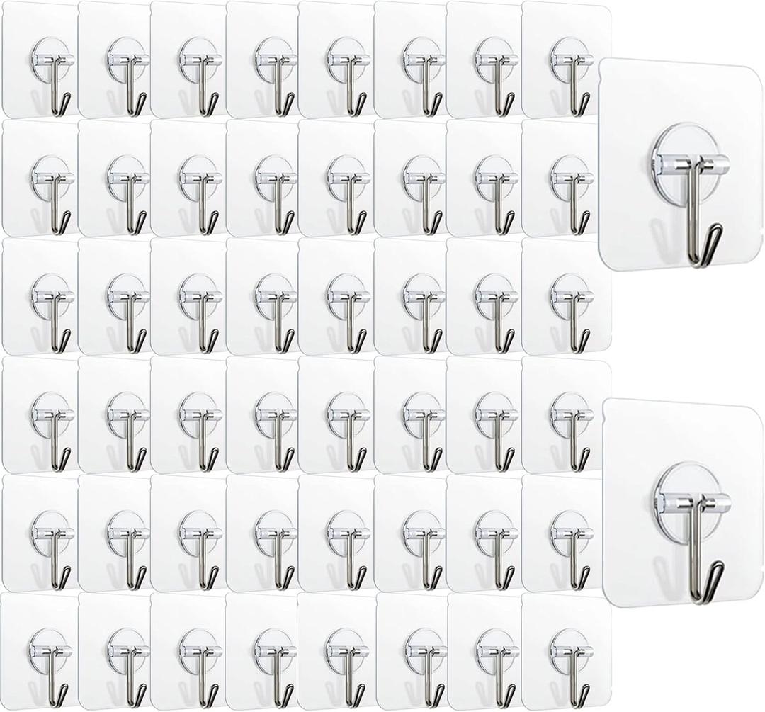 150 Pack Adhesive Hooks Wall Hooks 24lb(Max) Self Adhesive Hooks Heavy Duty,Transparent Reusable Adhesive Wall Hooks for Hanging for Kitchens, Bathroom, Office