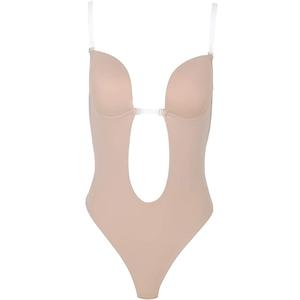 Backless Women Body Shapers BodySuit Clear Strap Party Dress Invisible bras (Small, Ivory)