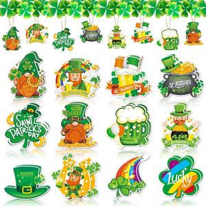 St. Patricks Hanging Ornament St. Patricks Day Decorations 24 Pcs Clover Horseshoe Tree Ornaments for Spring Lucky Irish Day