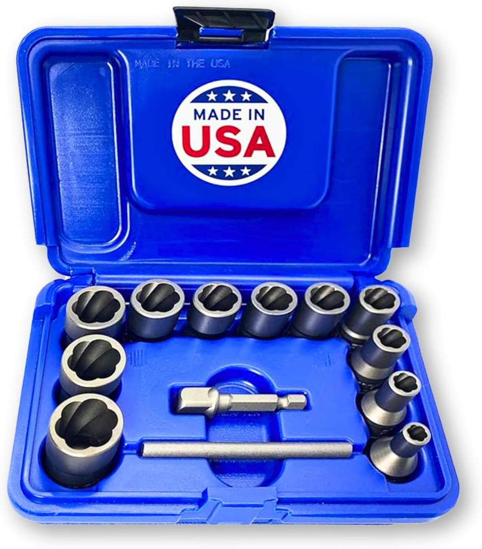 13 Piece Bolt Extractor Set | Made in USA Turbo Sockets for Stripped, Rounded, Frozen Bolts & Nuts |  Drive Impact Grade Lug Nut & Bolt Remover Kit | Nut Extractor Socket Set