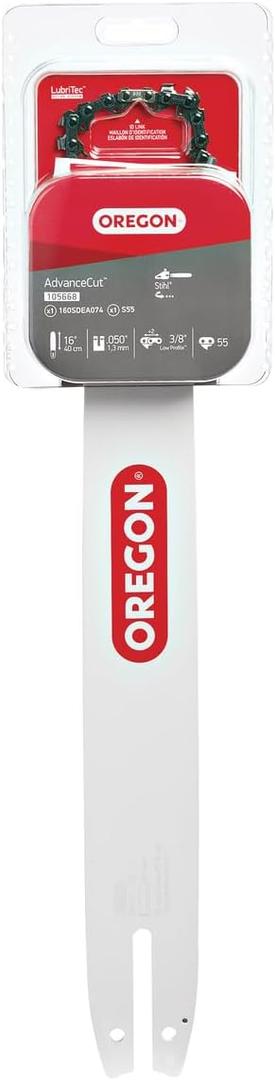 Oregon 16-Inch Replacement Chainsaw Bar and S55 AdvanceCut Chainsaw Chain Combo, 55 Drive Links, Pitch: 3/8", .050" Gauge (105668), fits several Stihl models, Grey