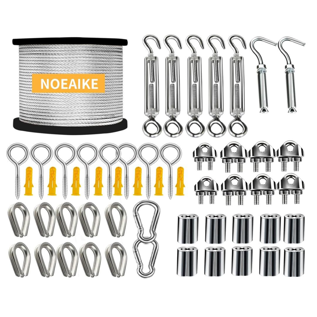 Wire Rope Kit,165FT 1/8" Vinyl Coated Stainless Steel Wire,Turnbuckles for Cables,Metal Wires for Garden Outdoor String Lights Hanging,Clothes Line Cable