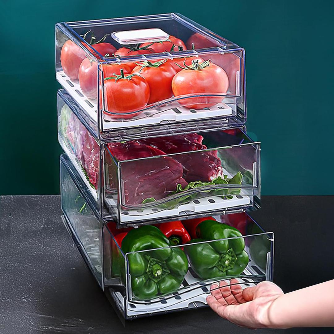 2 Pack Large Capacity Refrigerator Organizer and Storage, Fruit Storage Containers,Stackable Fridge Storage Containers for Drinks, Meat,Vegetable,Produce,Kitchen, Barbecue Shop, Restaurant, BPA-Free