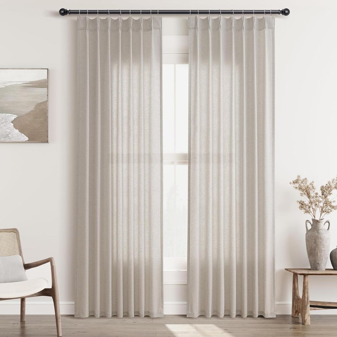 Apricot Pinch Pleat Linen Curtains 84 Inch Length 2 Panels Set for Bedroom Dinging Room Semi Sheer Boho Farmhouse Neutral Window Curtains 84 Inches Long for Living Room Nursery 40x84