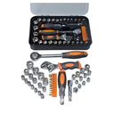 42 Piece Socket & Socket Wrench Sets 1/4 Drive Metric 4-13mm & SAE 5/32"-1/2", 3/8 Drive Metric 14-17mm, 1/4 Adaptors and Extensions, Mini Ratchet Angle Screwdriver and Bit