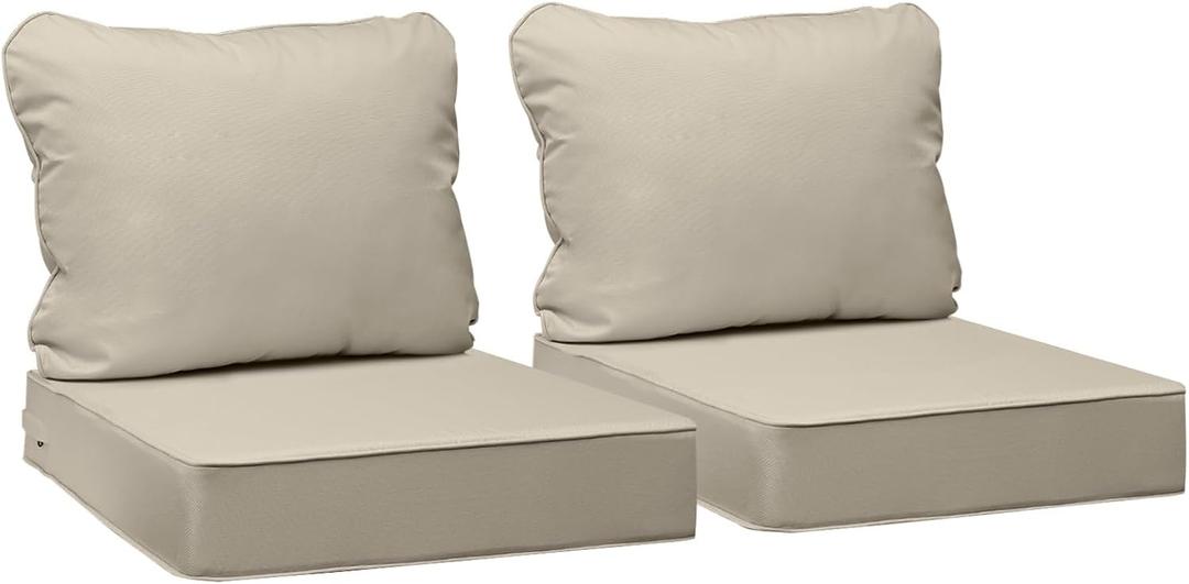 AAAAAcessories Outdoor Seat Cushions for Chairs, Fade-Resistant, Waterproof Patio Furniture Replacement Cushions, 24" x 24" x 5" + 24" x 19", Set of 2, Beige