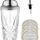 Martini shaker Glass-Cocktail Shaker-Crystal Shaker(No Lead)-Drink Glass for Espresso-Coffee Maker, Holiday, Mixology,Valentine Gifts -15oz Cut Design (Thick & Durable & Pourer/#304)