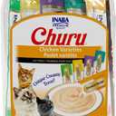 INABA Churu Cat Treats, Grain-Free, Lickable, Squeezable Creamy Pure Cat Treat/Topper with Vitamin E & Taurine, 0.5 Ounces Each Tube, 50 Tubes, Chicken Variety, Best By: 10.15.2025