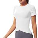 2 x MathCat Workout Shirts for Women, Workout Tops for Women Short Sleeve, Cross Hem Compression Shirts (White, XS)