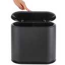Black Slim Rectangular Plastic Trash Can with Press Type Lid,12 Liter / 3.2 Gallon Narrow Trash Bin with Pop-up Lid for Toilet,Bedroom,Bathroom,Office,Kitchen,Powder Room