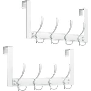 Over The Door Hooks Rustproof - 25lb Heavy Duty Over The Door Towel Rack, Door Hanger for Bathroom, Coat Rack Dorm Room Essentials (2Pack, White)