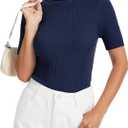 Women's Fall Short Sleeve Sweater Turtleneck Pullover Tops Winter Basic Ribbed Knit Slim Fitted Casual Shirts (XX-Large, Navy)