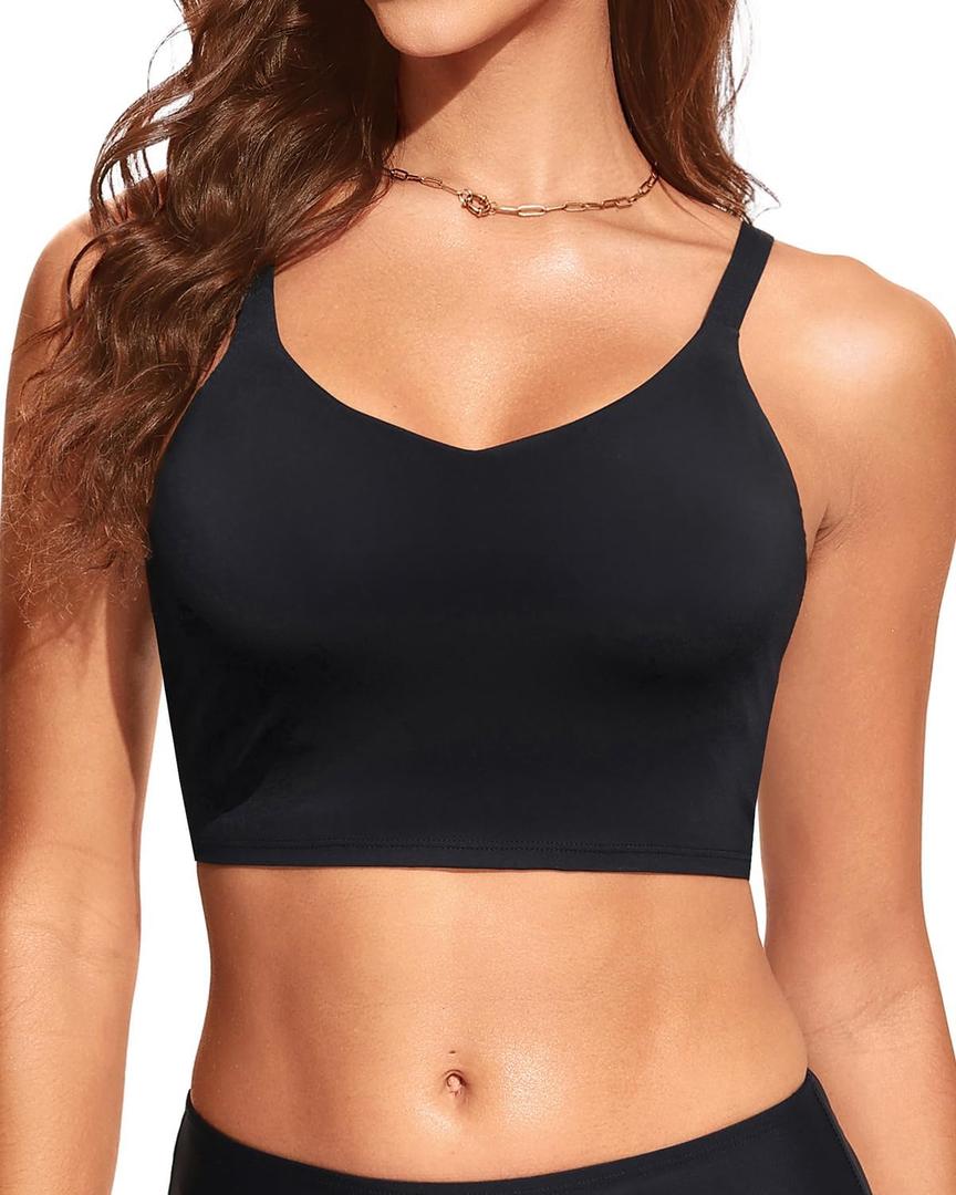Aqua Eve Women's Sport Bra Swim Top - 2025 Crop Bikini Top Modest V Neck Bathing Suit (X-Large, Black) Aqua Eve Women's Sport Bra Swim Top - 2025 Crop Bikini Top Modest V Neck Bathing Suit (X-Large, Black)