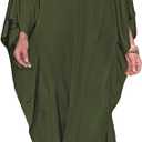 Bsubseach 2026 Long Kaftan Dresses Muumuu Plus Size V Neck Vintage Caftan Coverup Sexy Satin Dress (E-olive Green, One Size)