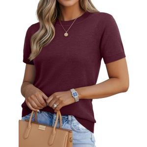 Lepunuo Women's Spring Summer Lightweight Short Sleeve Wool Blend Business Casual Knit Tops Pullover Sweaters (Medium)