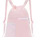 Drawstring Backpack with Mesh Pocket Water Resistant String Beach Swim Sports Gym for Women Men (Pink)