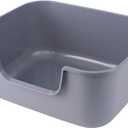Large Cat Litter Box with High Sides,Cat Boxes for Indoor Cats,Cat Litter Pan for Kitty,Litter Box with Low Entry,Easy to Clean,Anti-Splashing (Grey-Long Side Entry)