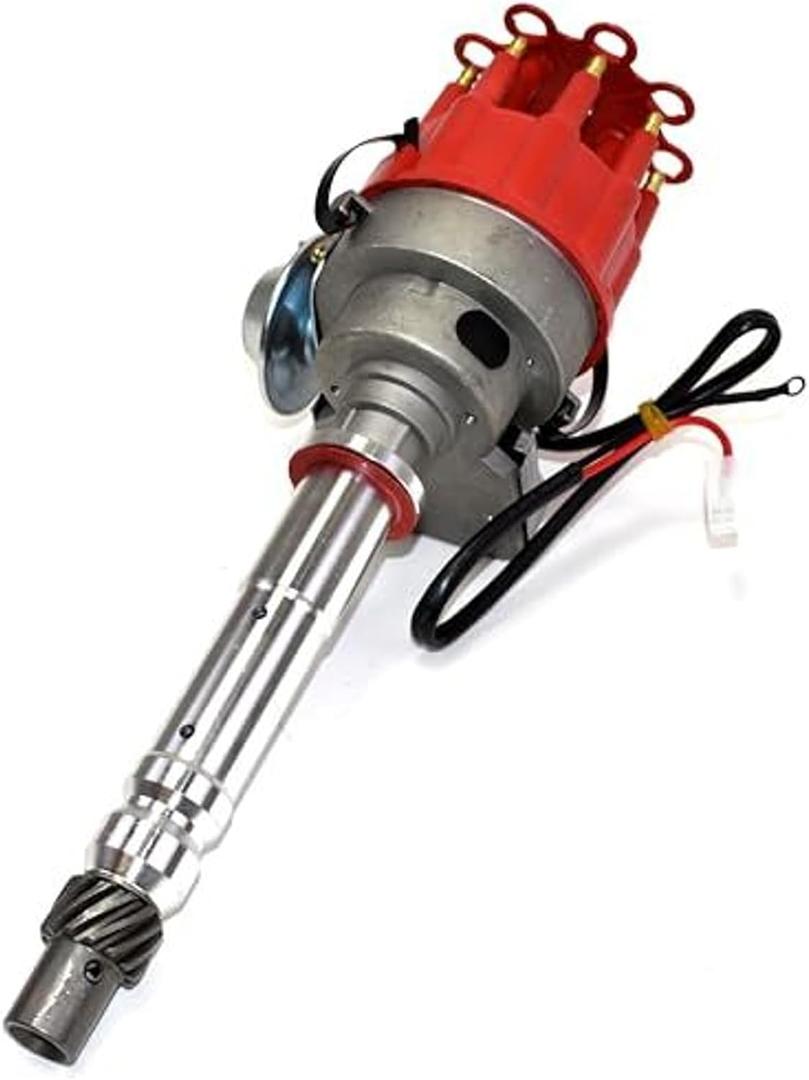 A-Team Performance R2R Complete Distributor - Ready 2 Run Compatible with Chevy SBC BBC 283-454 Series - Automotive Replacement Ignition Parts Two-Wire Installation with Red Cap