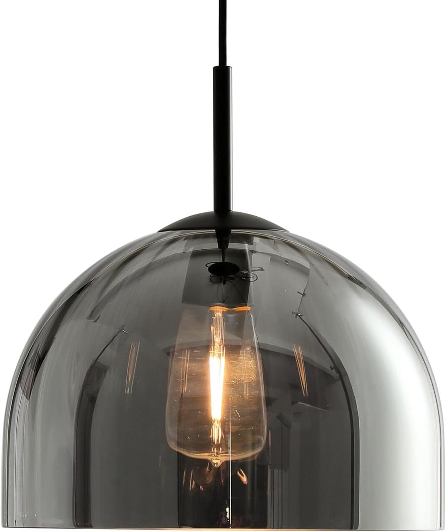 Modern Dome Pendant Lighting Fixtures, 11.8 Inch Large Dome Boho Chandelier, Rustic Farmhouse Industrial Hanging Lamp Ceiling Lights with Grey Glass Bell Lampshade for Kitchen Island, 30CM