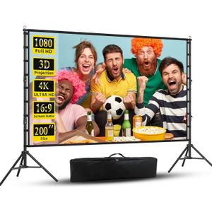 Wootfairy Projector Screen with Stand, 200 inch Portable and Foldable Projection Screen 4K HD 16:9 Rear Front Wrinkle-Free Movie Screen with Carry Bag for Indoor Outdoor Home Theater Backyard Cinema