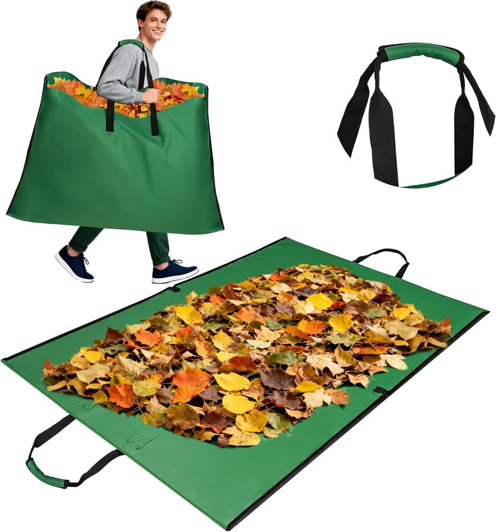 Leaf Bag for Collecting Leaves, 600D Oxford Cloth Collapsible Reusable Garden Yard Waste Tarp Container with Padded Handle 2 in 1 Leaf Collector Storage Bags Heavy Duty Leaf Tarp, 48" x 72"