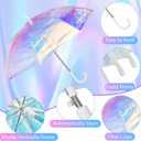 Dunzy 2 Pieces Holographic Wide Umbrella Adult Clear Iridescent Umbrella for Women Wedding Automatic Open Windproof Parasol, 39 Inch