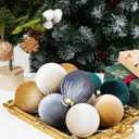 12 Pcs Velvet Christmas Ornaments Balls, 3.15 inch Velvet Christmas Tree Balls, Neutral Shatterproof Hanging Xmas Ornaments for Christmas Tree,Family, Holiday, Party Decoration, Green Gray