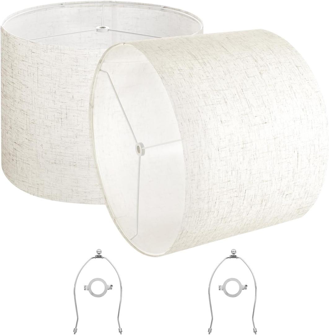 VEVOR Drum Lamp Shade 2 Set, 16 in Top x 16 in Bottom x 12 in High, Large Lampshade with Harp, Replacement Lamp Shade for Table Lamps Floor Lamps Pendant Lights, Easy Assembly Required (Light Linen)