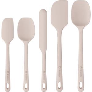 5 Pieces Silicone Spatula Set, Food Grade Rubber Spatula, Upgrade Strong Handle with Ergonomic Grip, Heat Resistant Up to 600F for Nonstick Cookware, Cooking Creamy White (Beige)