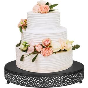 Wenqik Cake Stand 16 Inch Round Metal Cupcake Dessert Wedding Cake Stand Cookies Display Holder Fruit Serving Tray for Table Wedding Birthday Anniversary Party(Black)