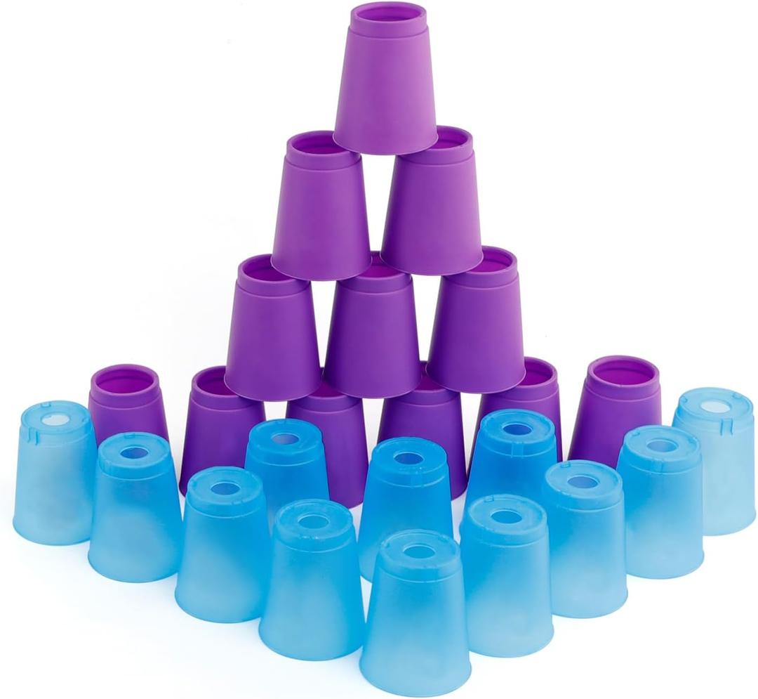 SEISSO Quick Stack Cups, 24PCS Stacking Cups Training Game for School Family Party, Kids Gifts Starter Set of Stacking Cup,Blue & Purple